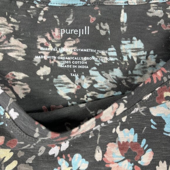 Pure Jill Tunic Womens Large Tall Asymmetric Floral Organic Cotton - Picture 3 of 8